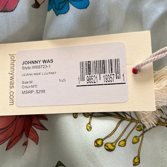 Johnny Was Workshop $298 MSP 💯 Silk Wide Leg Floral Palazzo Pale Blue Red Green - Picture 6 of 9